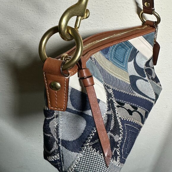 COACH Denim Patchwork Accessory Pouch Mini Bag Indigo Leather Vintage from Guam - Picture 3 of 5